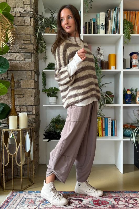 Stripe Boucle Slouch Knit Ecru & Earth